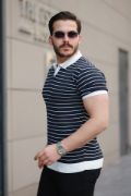 Erkek Kısa Kollu çizgi Desenli örme Kumaş Tshirt resmi